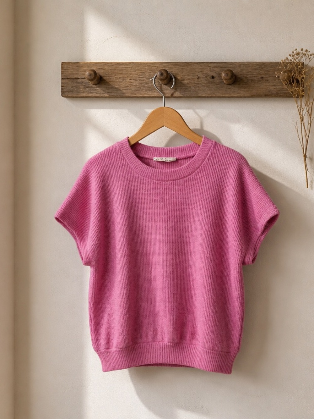 Zenana Outfitters Pink Short Sleeve Waffle Knit Top - Picture 2 of 8